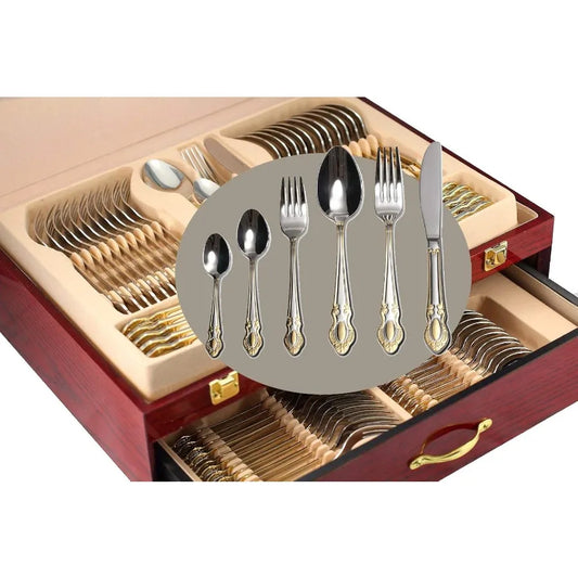 Gold Flatware Serving Set for 12, 75-Pc Luxury Dining Silverware Cutlery Service, 24 Kt 18/10 Premium Surgical Stainless Steel H