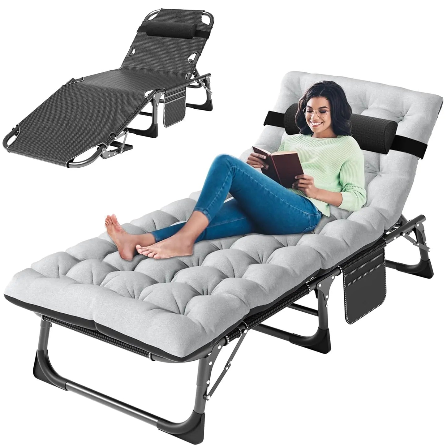 4-In-1 Outdoor Lounge Chair With Face Holes For Tanning Heavy-Duty Recliner Weather-Resistant For Poolside And RV