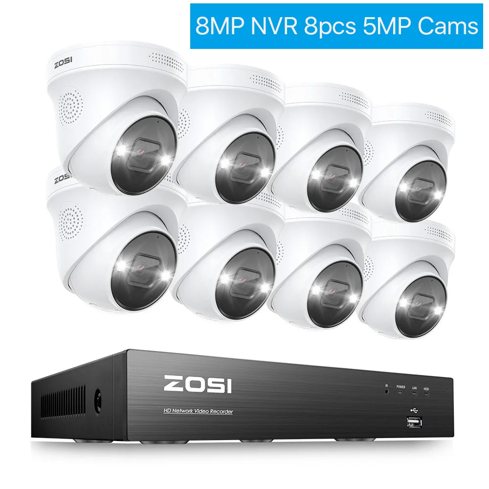 ZOSI 4K 8MP PoE Surveillance Kit System 8 Channel NVR AI With Weatherproof Cameras And Smart Alerts