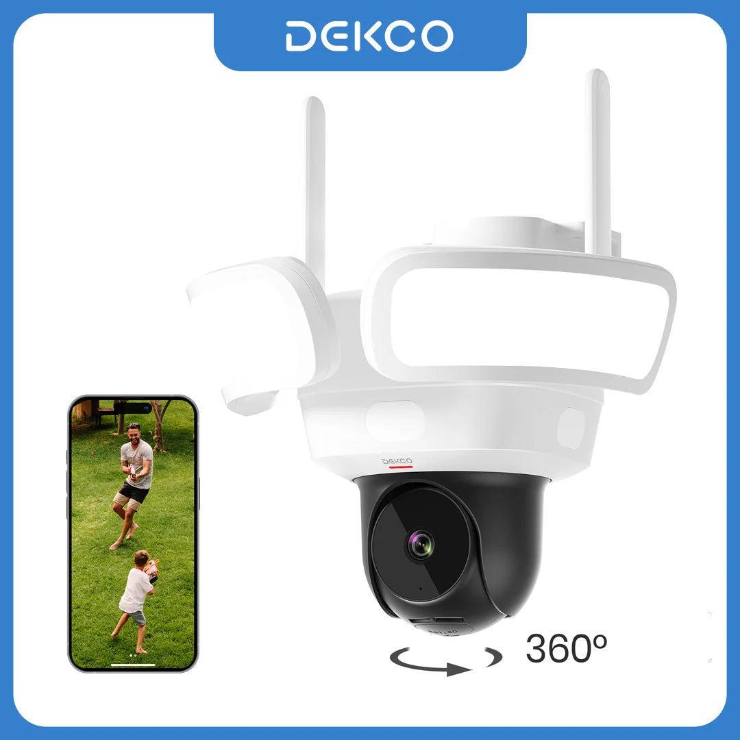 DEKCO WiFi Floodlight Camera Outdoor 360 Degree View 3K UHD