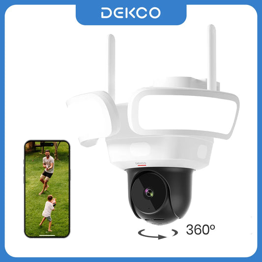 DEKCO WiFi Floodlight Camera Outdoor 360 Degree View 3K UHD