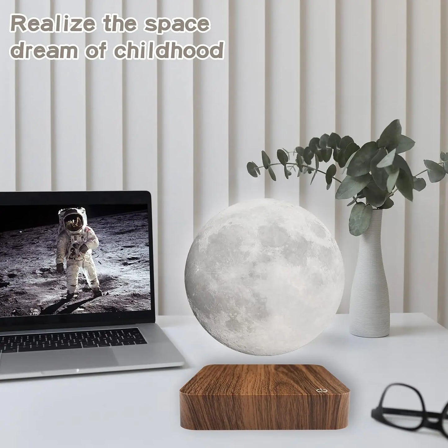 Mexllex Magnetic Floating Moonlight Lamp With Premium Carved Walnut LEDIlluminated