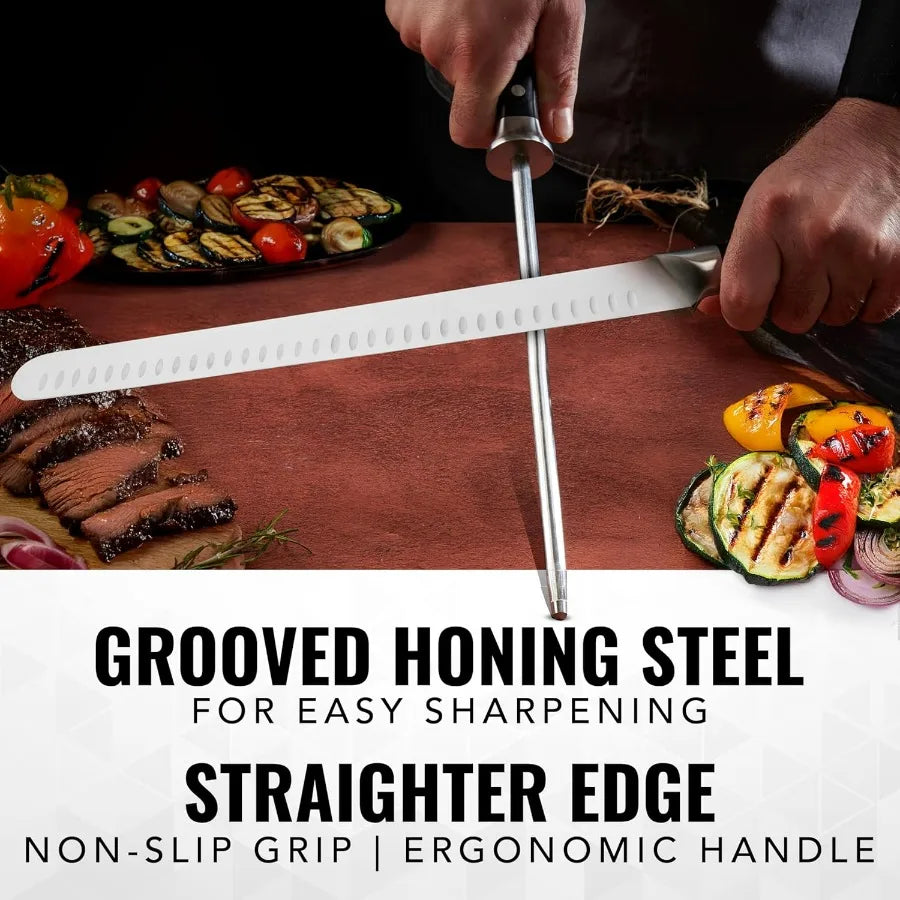 Premium Barbecue Grilling Carving Set Brisket Knife GermanHighCarbonSteel HoningRod