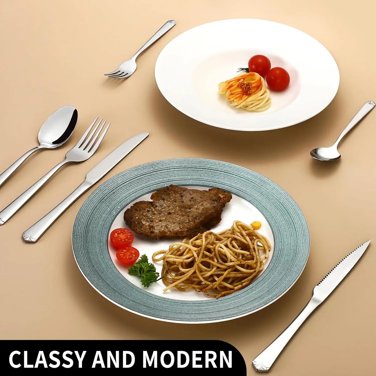 Stainless Steel Flatware Set For 12 With Mirror Polished Finish And Dishwasher Safe