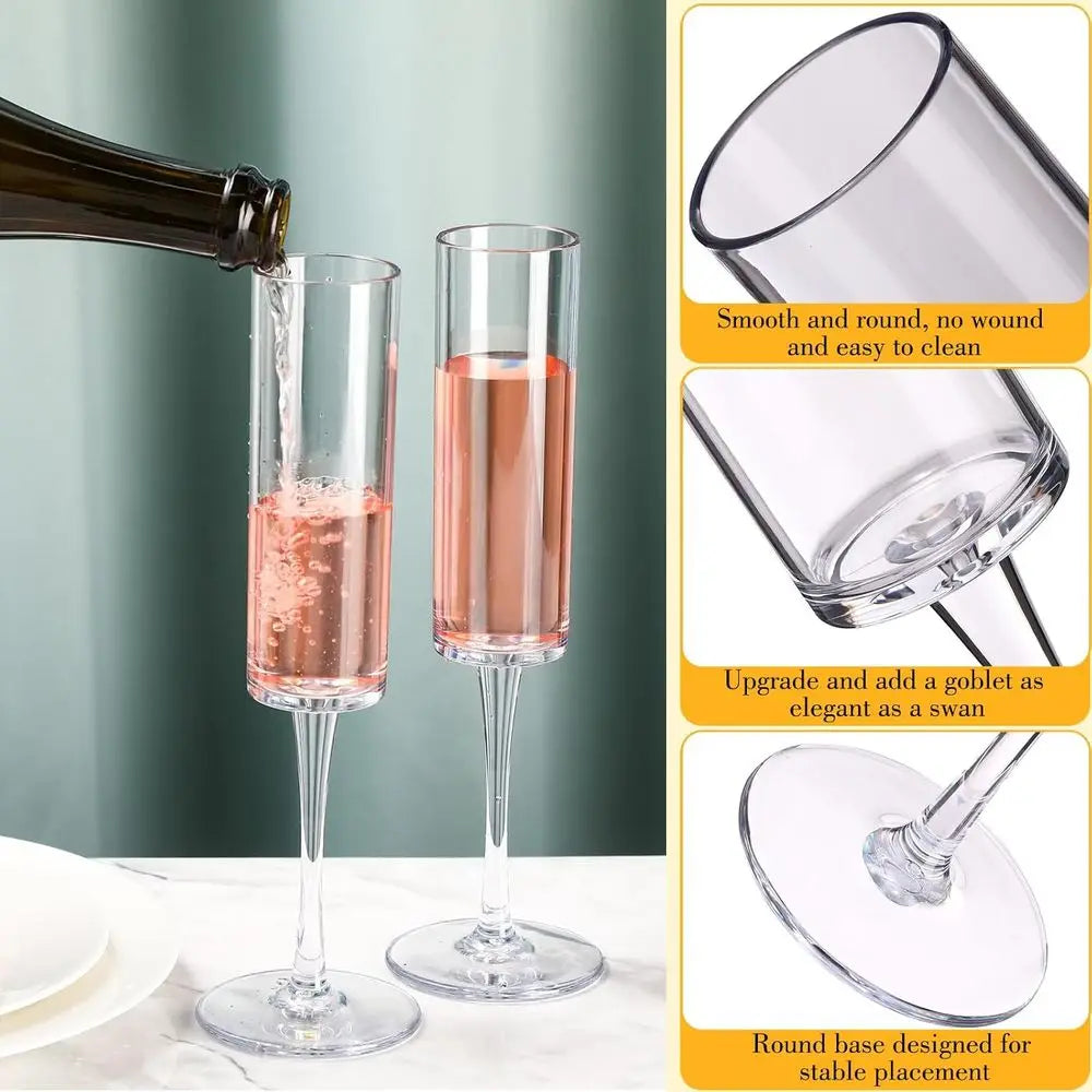 Clear Acrylic Champagne Goblets Unbreakable Stemmed Glasses 6 Oz Break Resistant Partyware for Outdoor Events