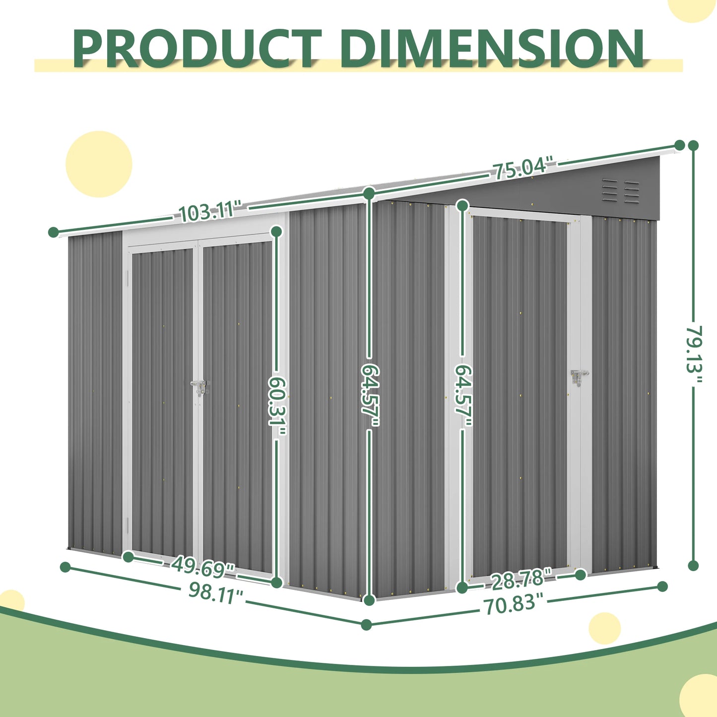 LZBEITEM Metal Outdoor Waterproof Storage Shed With Two Lockable Doors For Garden And Backyard