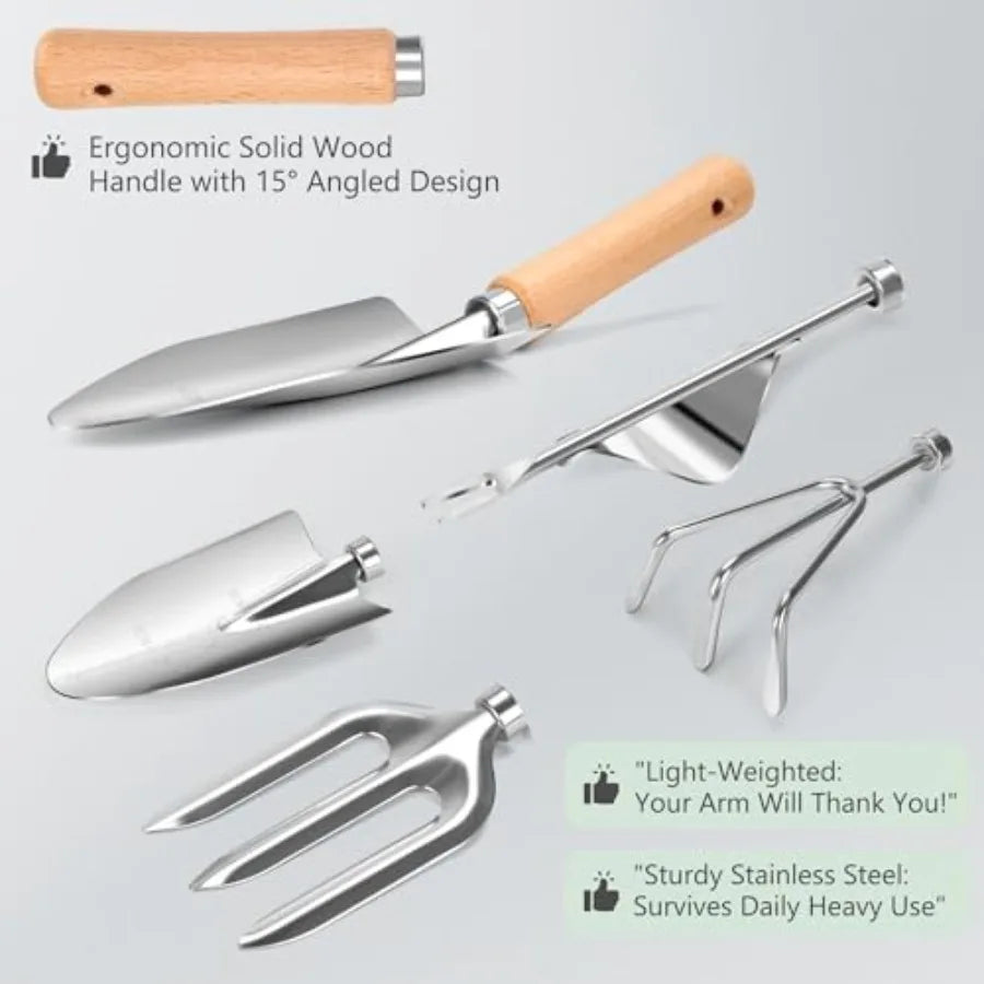 Stainless Steel Garden Tool Set Rustproof Heavy Duty Outdoor Tote