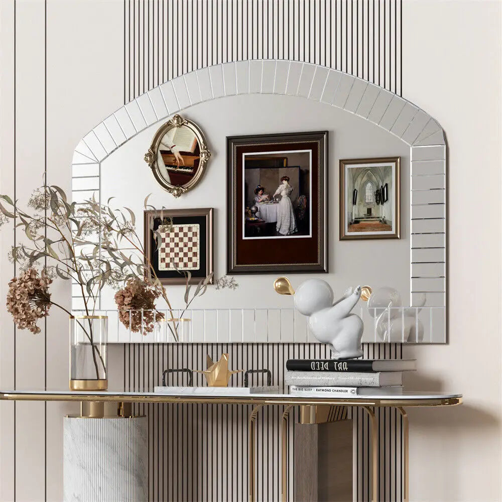 Large Wall Mirror 100 x 70cm Arched Venetian Mirror with Beveled Glass Frame Accent Mirror for Entry Living Room Bathroom Decor