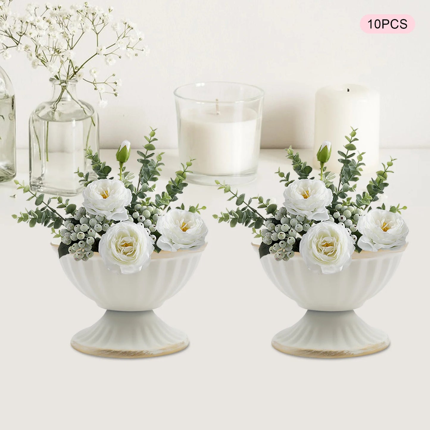 Bymaocar Ten Pack Mini Metal Vases For Floral Arrangements Durable Forged Iron With Paint Bake Finish 7.5 Cm Base