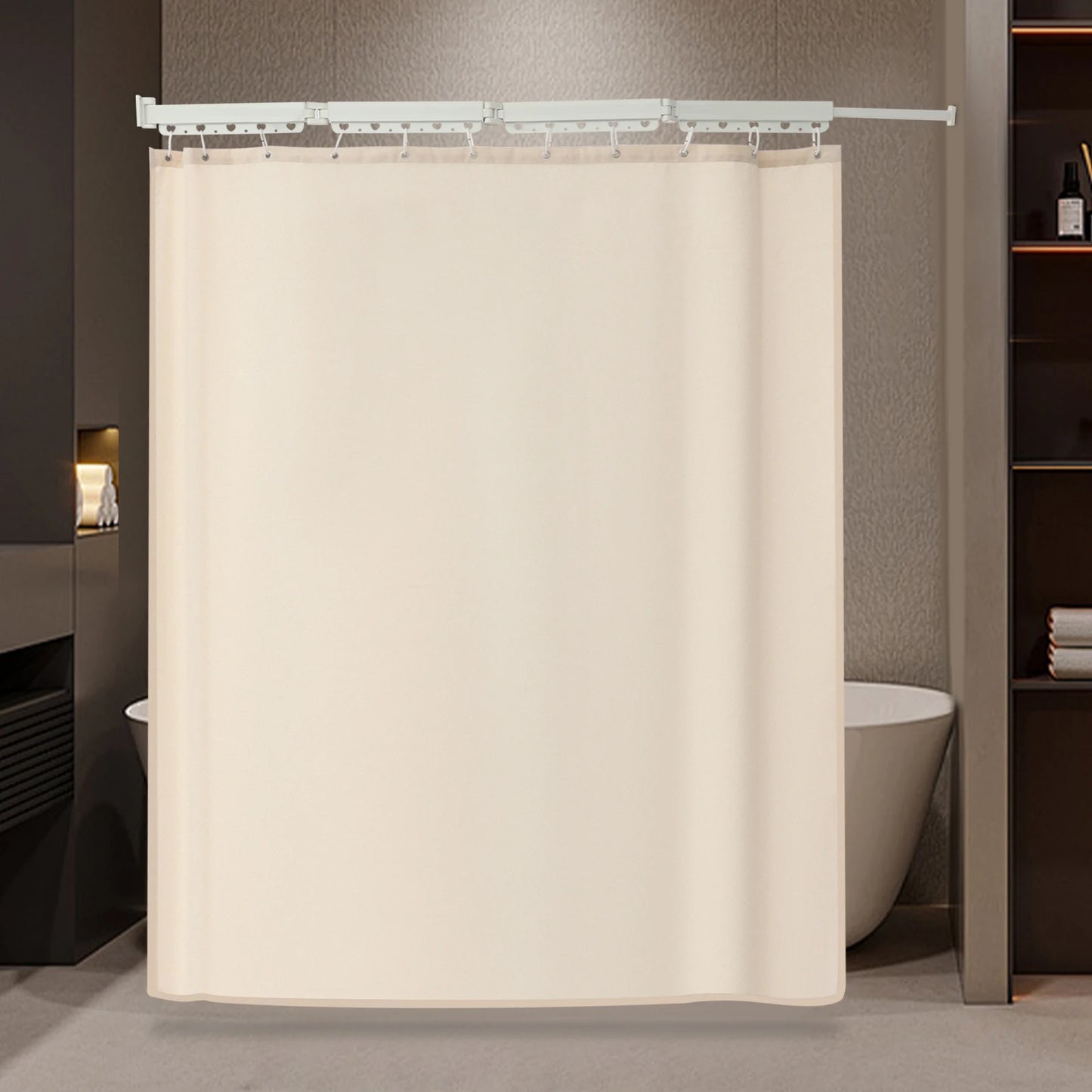 Wall Mounted Thickened Waterproof Folding Shower Curtain Rod Aluminum, Height Adjustable 104 To 138 cm, Load Up To 50 kg