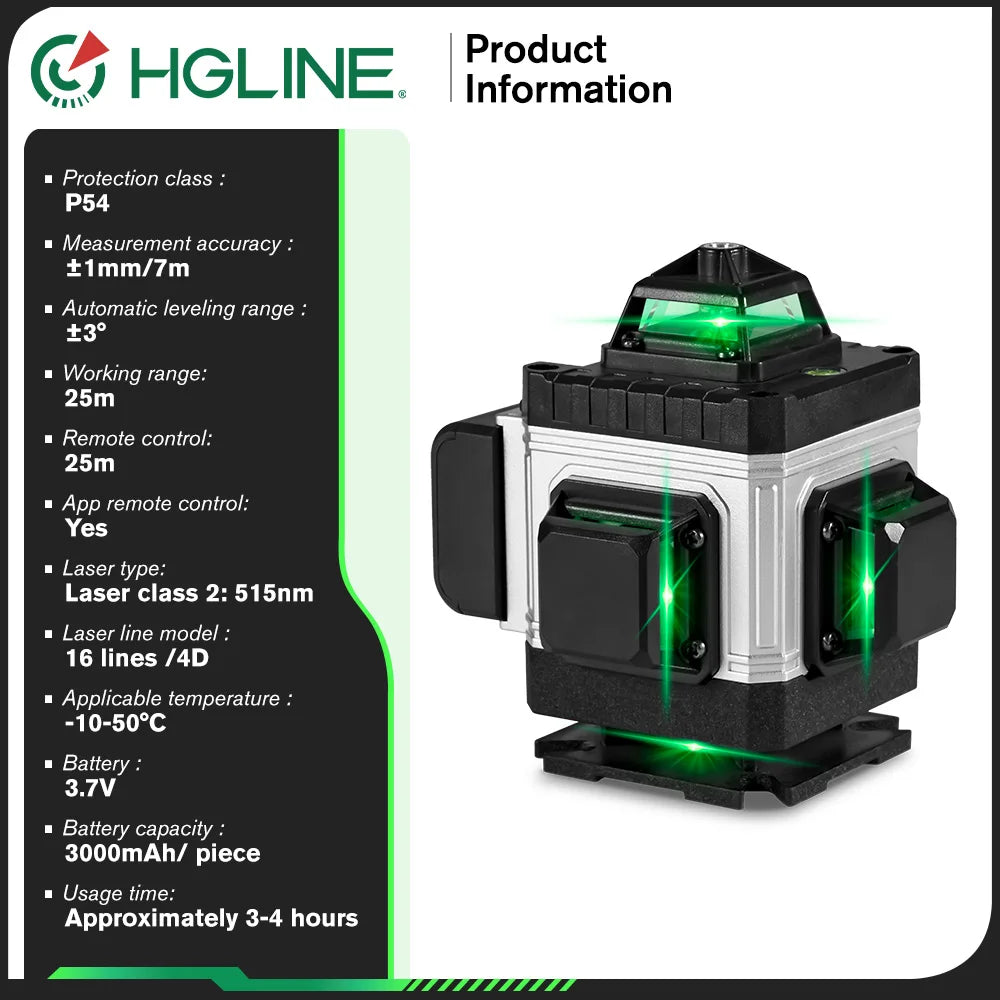 HGLINE 360 Degree Horizontal And Vertical Laser Level With App Remote Control For Precise Alignment