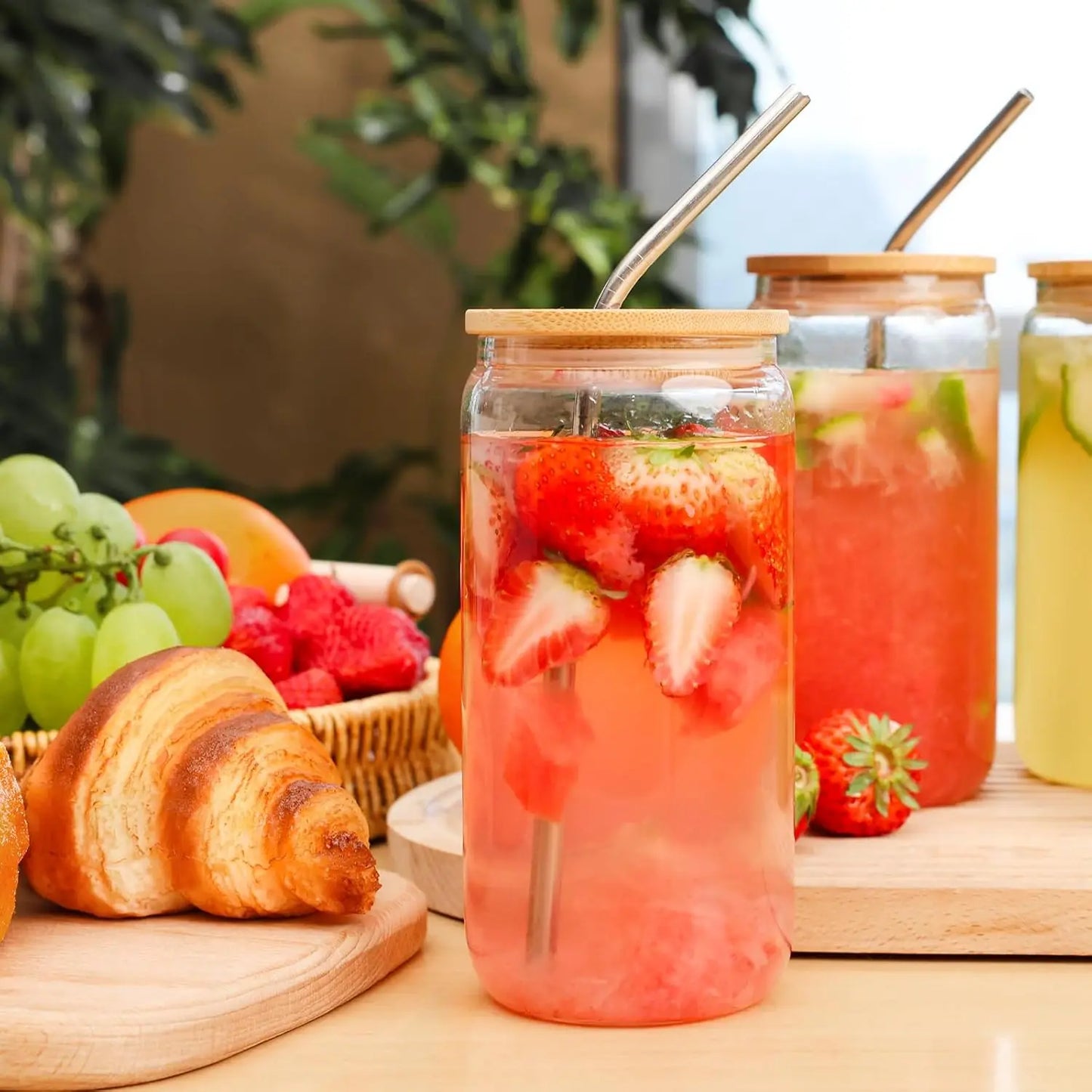 16 Piece Glass Cup Set With Bamboo Lids And Reusable Straws For Hot Or Cold Beverages BPA Free Tumblers