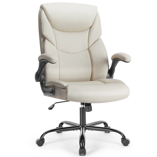 JHK Ergonomic Office Chair PU Leather Heavy Duty Task Chair With Flip Up Arms For Long Hours Comfort And Lumbar Support