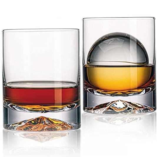 Hand Blown Crystal Double Old Fashioned Glasses For Whiskey Rocks With Thick Base