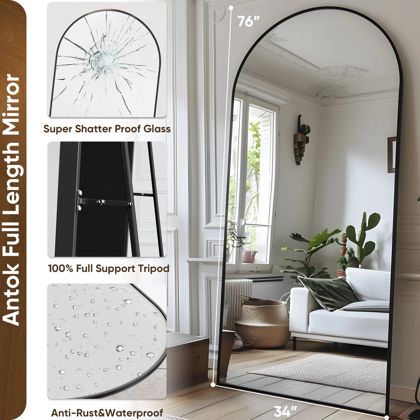 Antok Arch Floor Mirror Freestanding Display Unit For BedroomSuite LuxuriantShowpiece