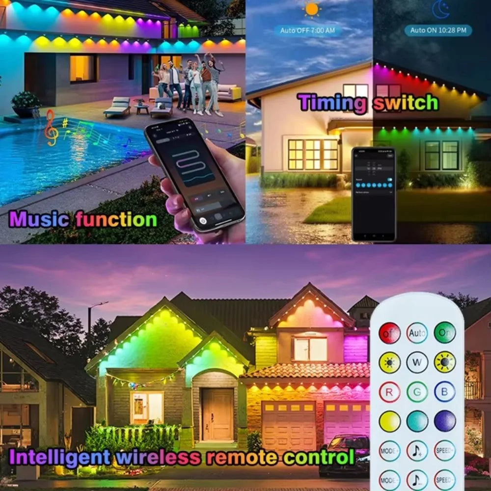 MIMIRGB Outdoor Eaves Light String IP67 Waterproof With App Remote Control And Music Sync For Roof Decor