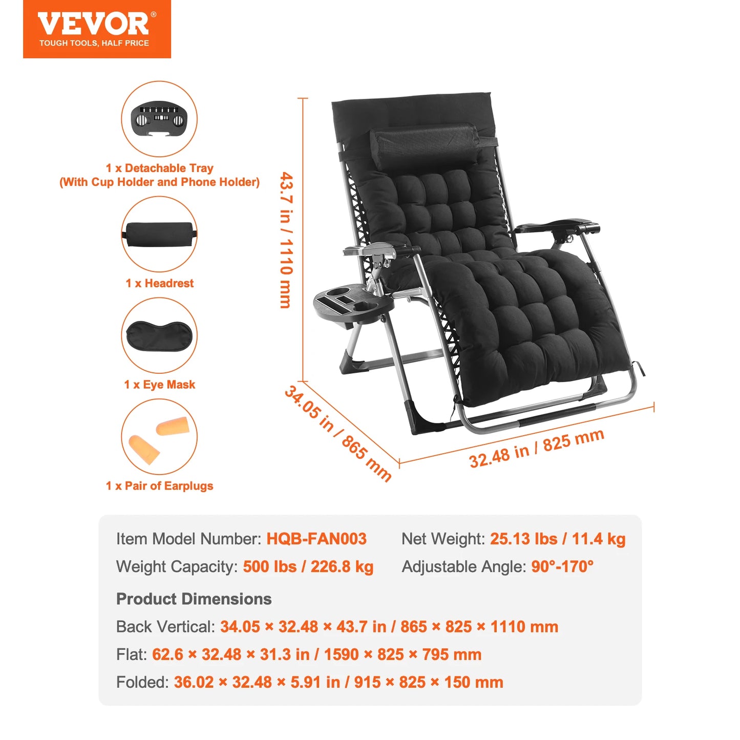 SucceBuy Zero Gravity Chair Recliner With Adjustable 90 To 170 Degrees Cushion Footrest And Cupholder Up To 500 Lbs
