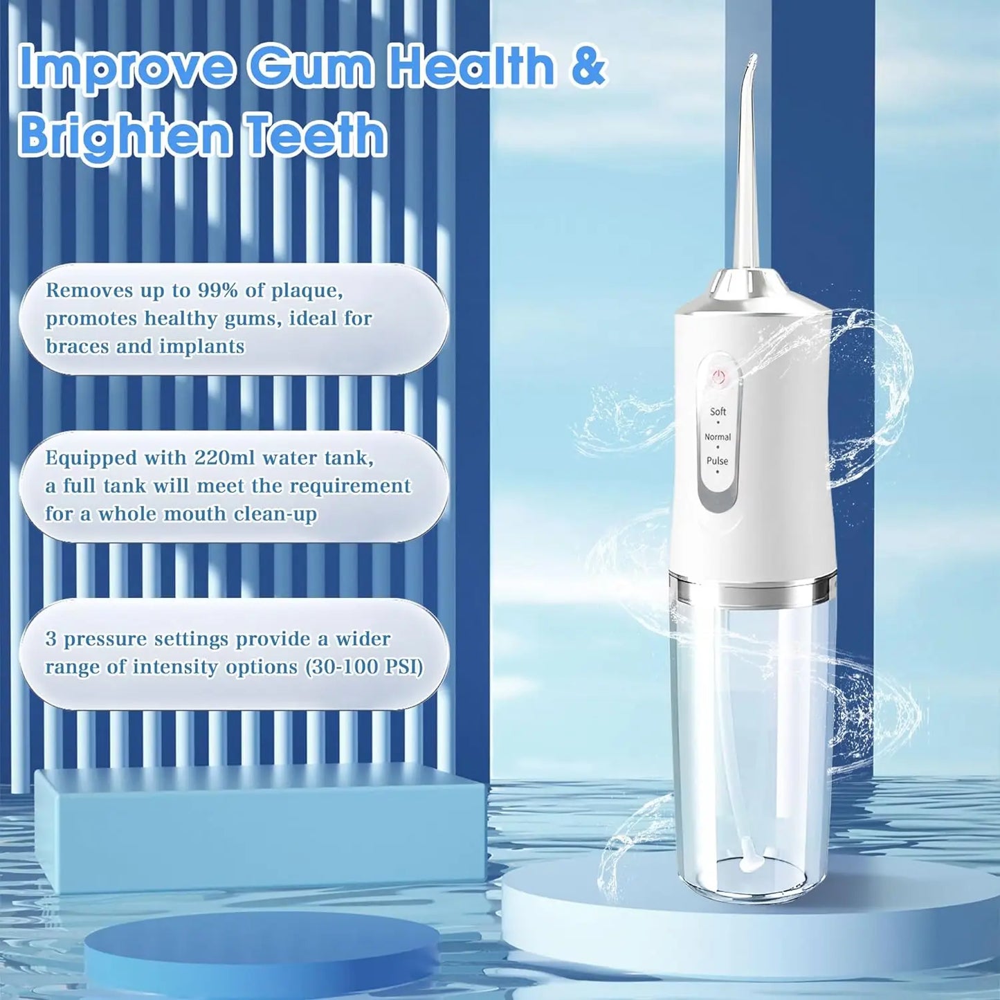 Portable Cordless Dental Water Flosser And Oral Irrigator IPX7 Waterproof