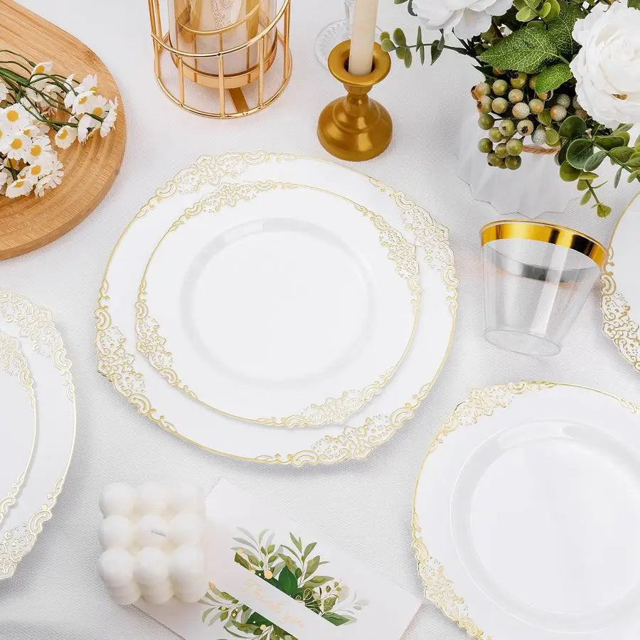 XMSJ Disposable Plastic Plates Party Set for 100 Guests
