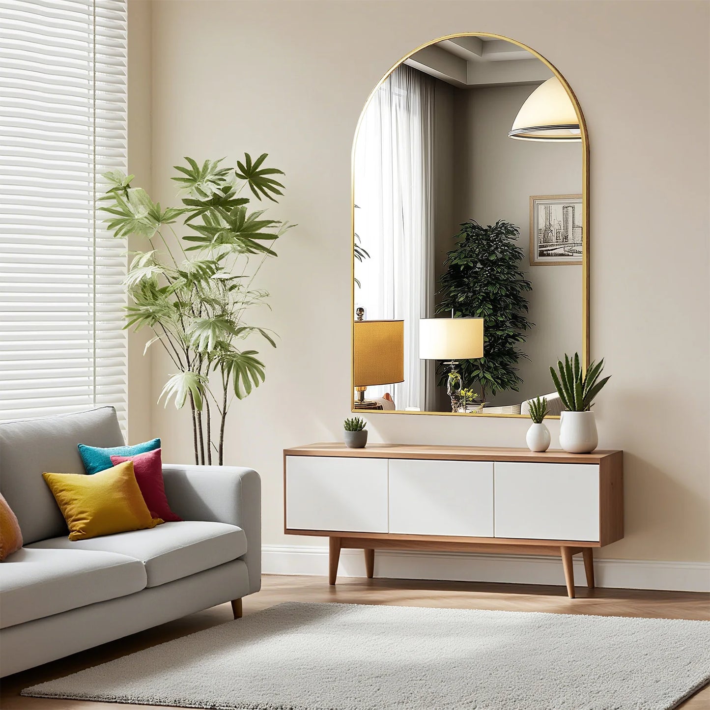 JHK Arched Metal Framed Bathroom Mirror With Architectural Shatterproof Glass For Crystal Clear Reflections