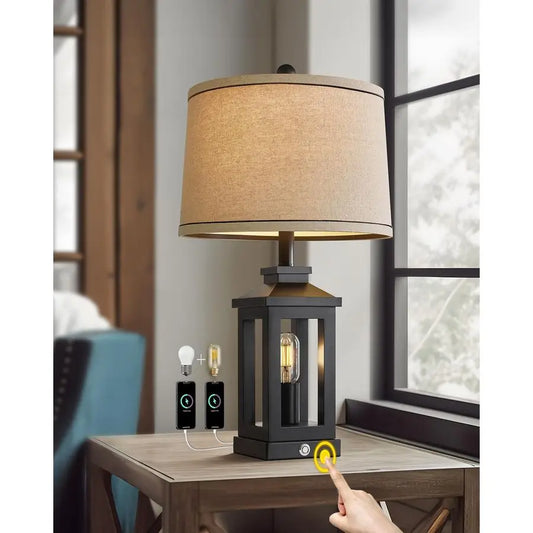 Retro Farmhouse Table Lamp With Three-Way Dimmable Touch Control AmbientIllumination