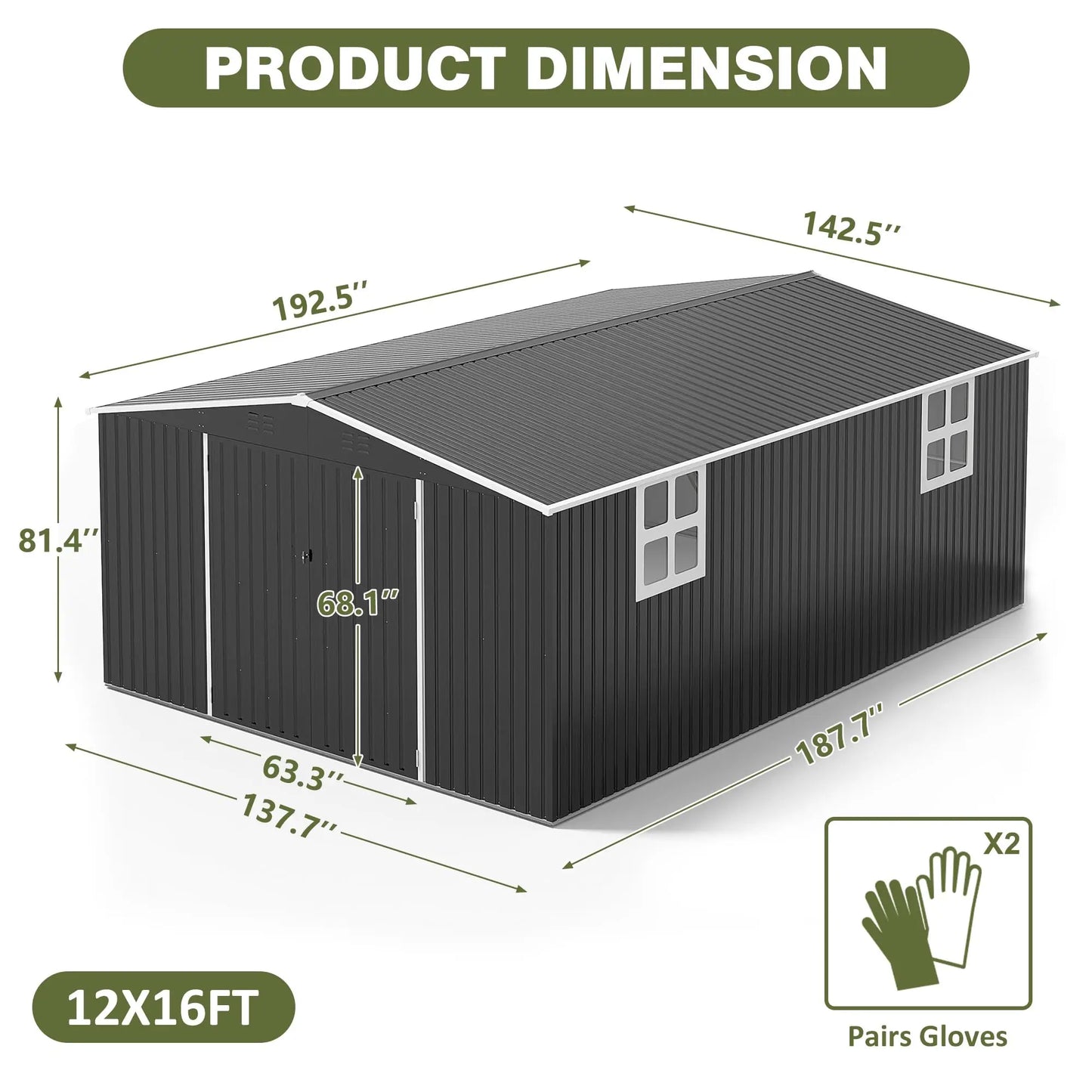 VIWAT Heavy Duty Outdoor Metal Storage Shed in Galvanized Steel with Lockable Door for Tools Bikes and Outdoor Gear