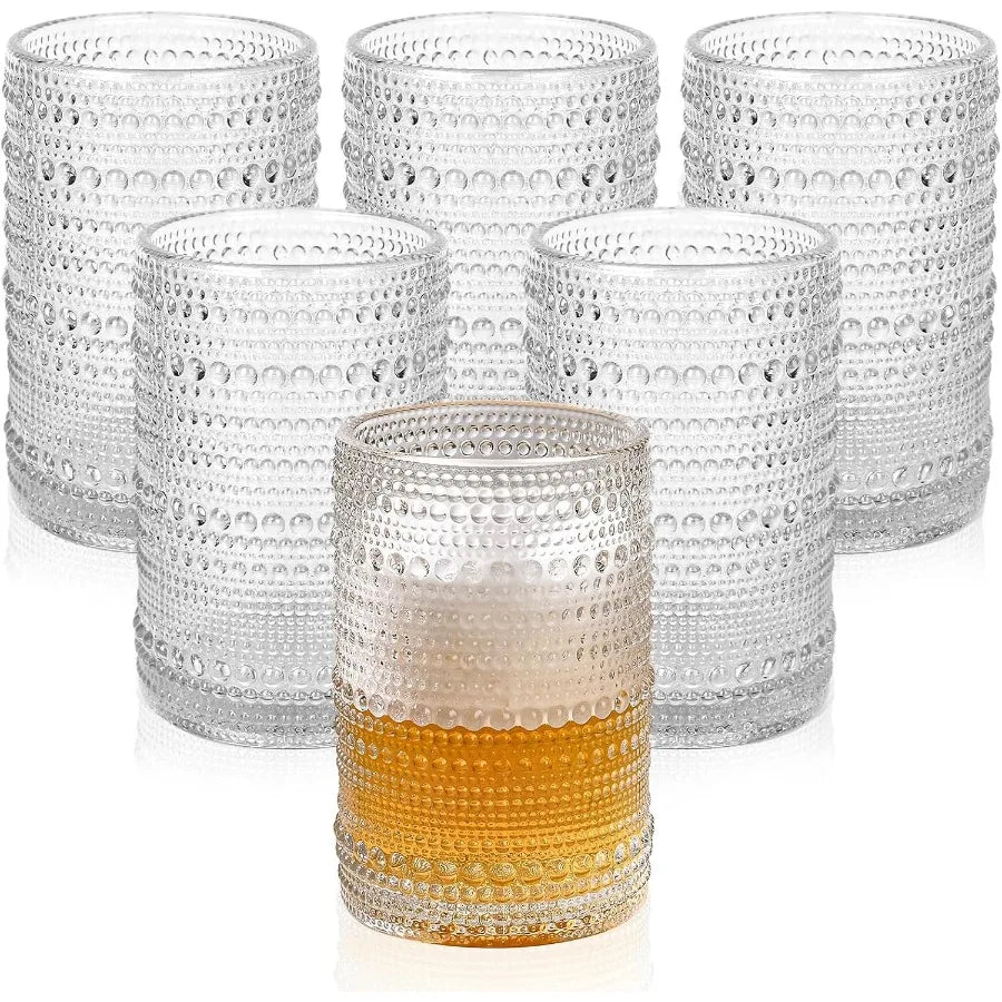 Hobnail Glass Cups Set Of Six DishwasherSafe Embossed CrystalClearPattern Glassware
