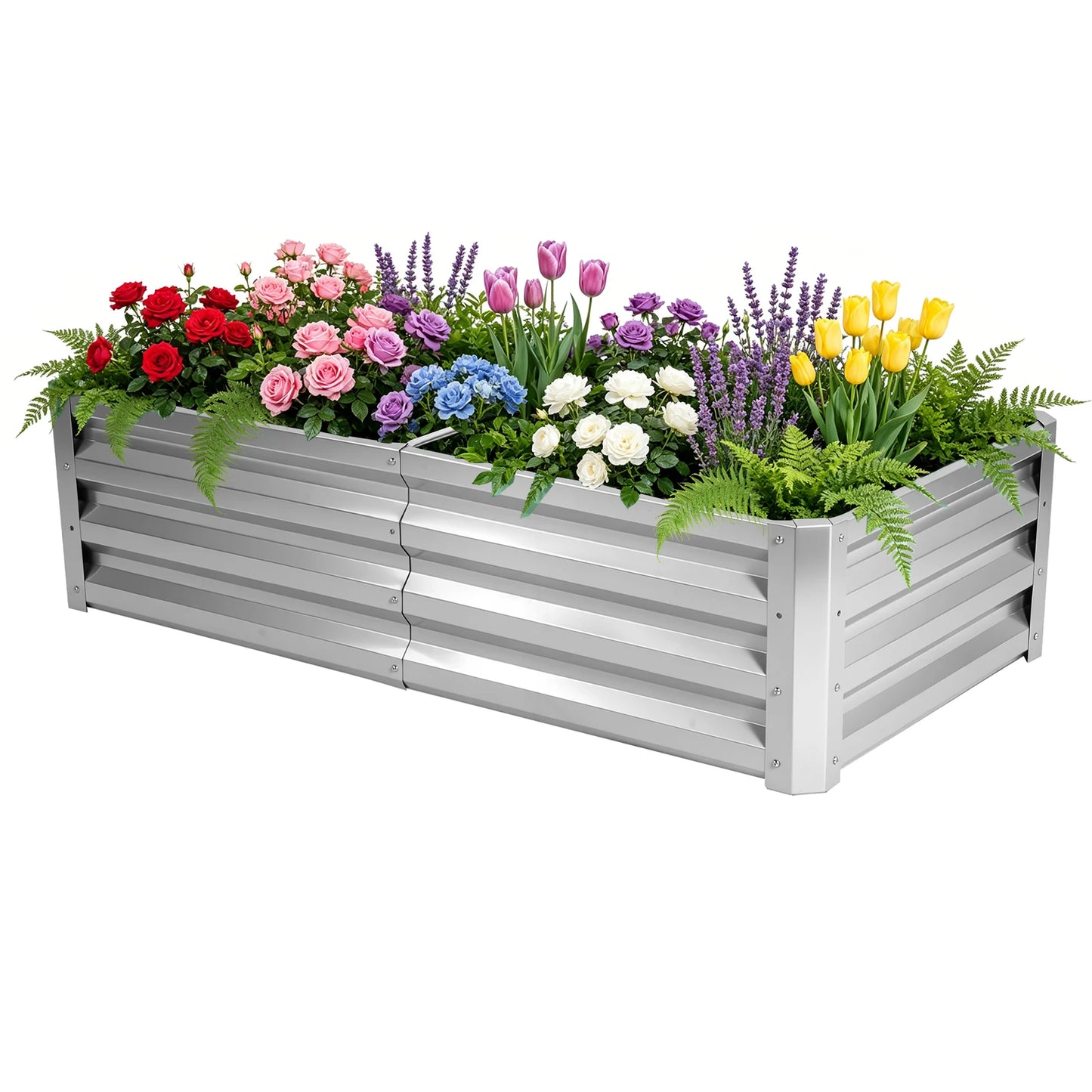 Galvanized Raised Garden Bed Planter Box For Outdoor Planting Rustproof Durable Heavy Duty Rectangular Design