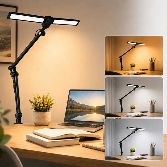 Dumiloo Dimmable Led Dual Arm Desk Lamp Adjustable Swing Task Light