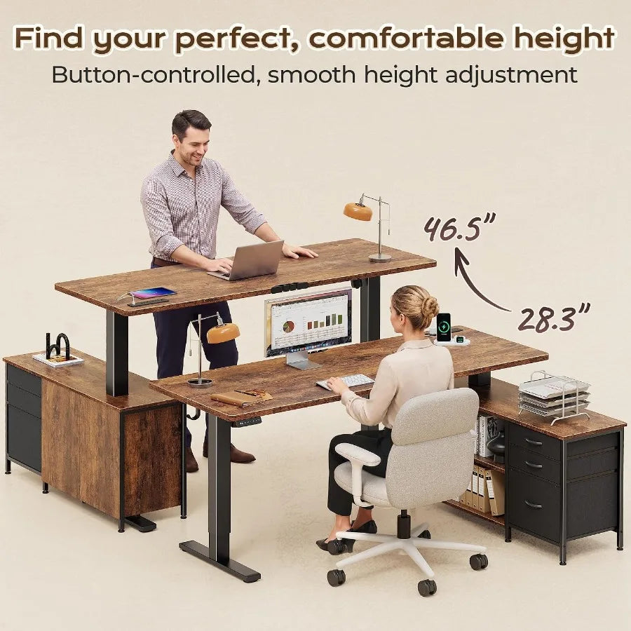 Standing Desk With Outlets Storage Cabinet Shelves And Drawers For Home Office