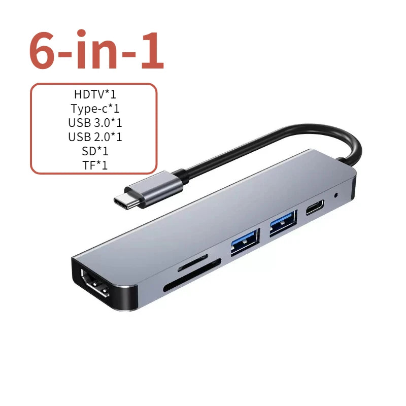 USB-C Six-Port Hub With 4K HDMI Dock, SD/TF Card Reader, USB-A Expansion And 87W PD