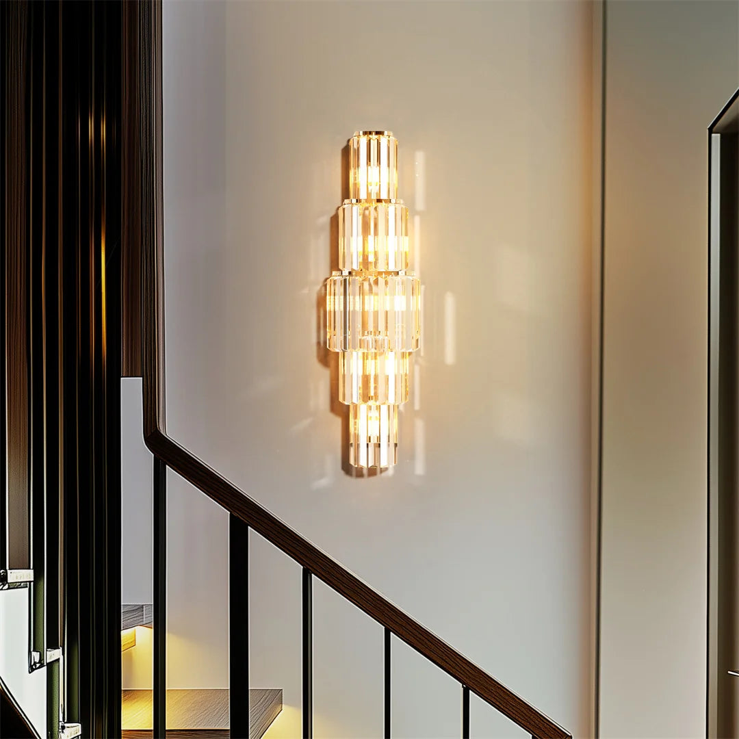 Crystal Wall Lamp With 3 Or 5 Layer Crystal Tiers Sconce And E14 LED Lights In Gold Finish