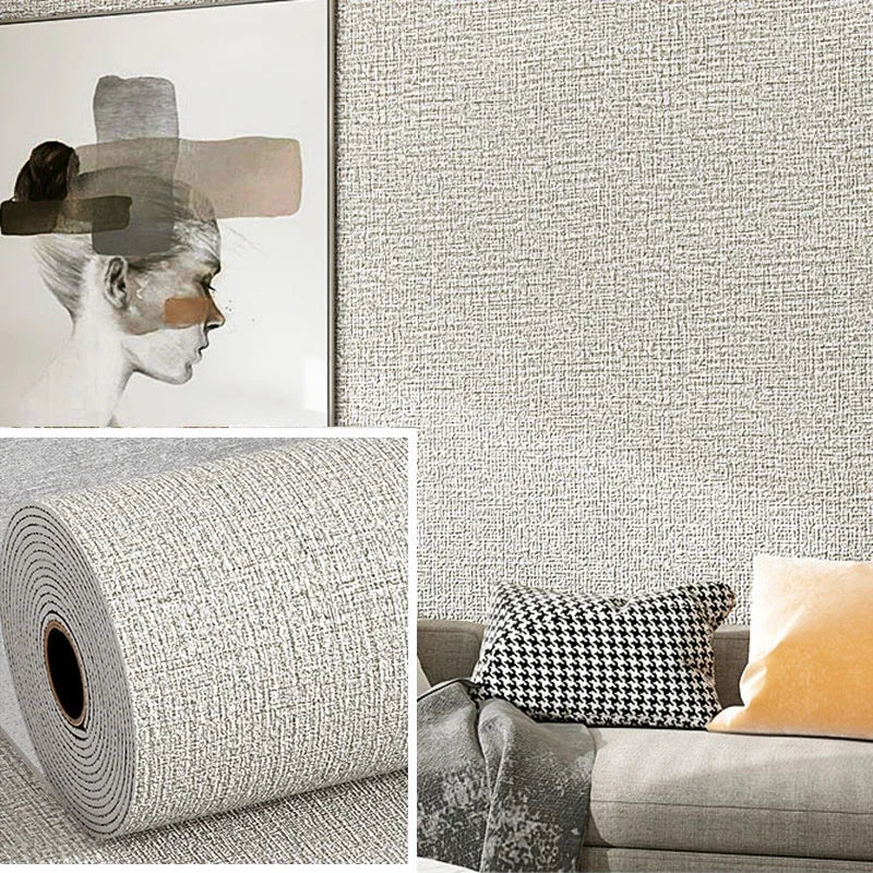 NONECN Linen 3D Foam Wallpaper Self Adhesive PVC Waterproof Wall Covering for Renovation