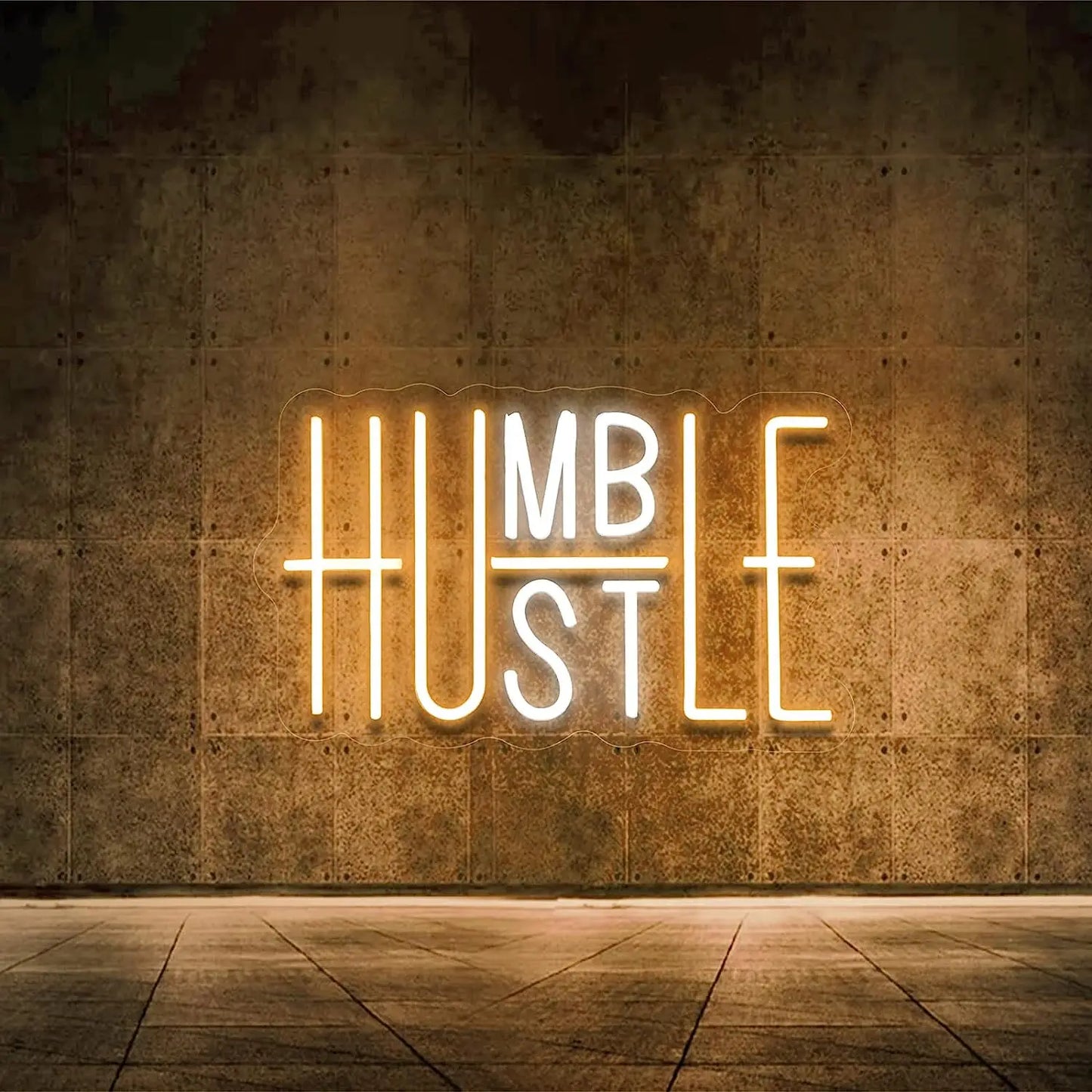 Hustle/Humble LED Neon Sign for Wall Decor,  USB Powered Switch Adjustable Brightness LED Neon Lights, for Office Room, Gym Room
