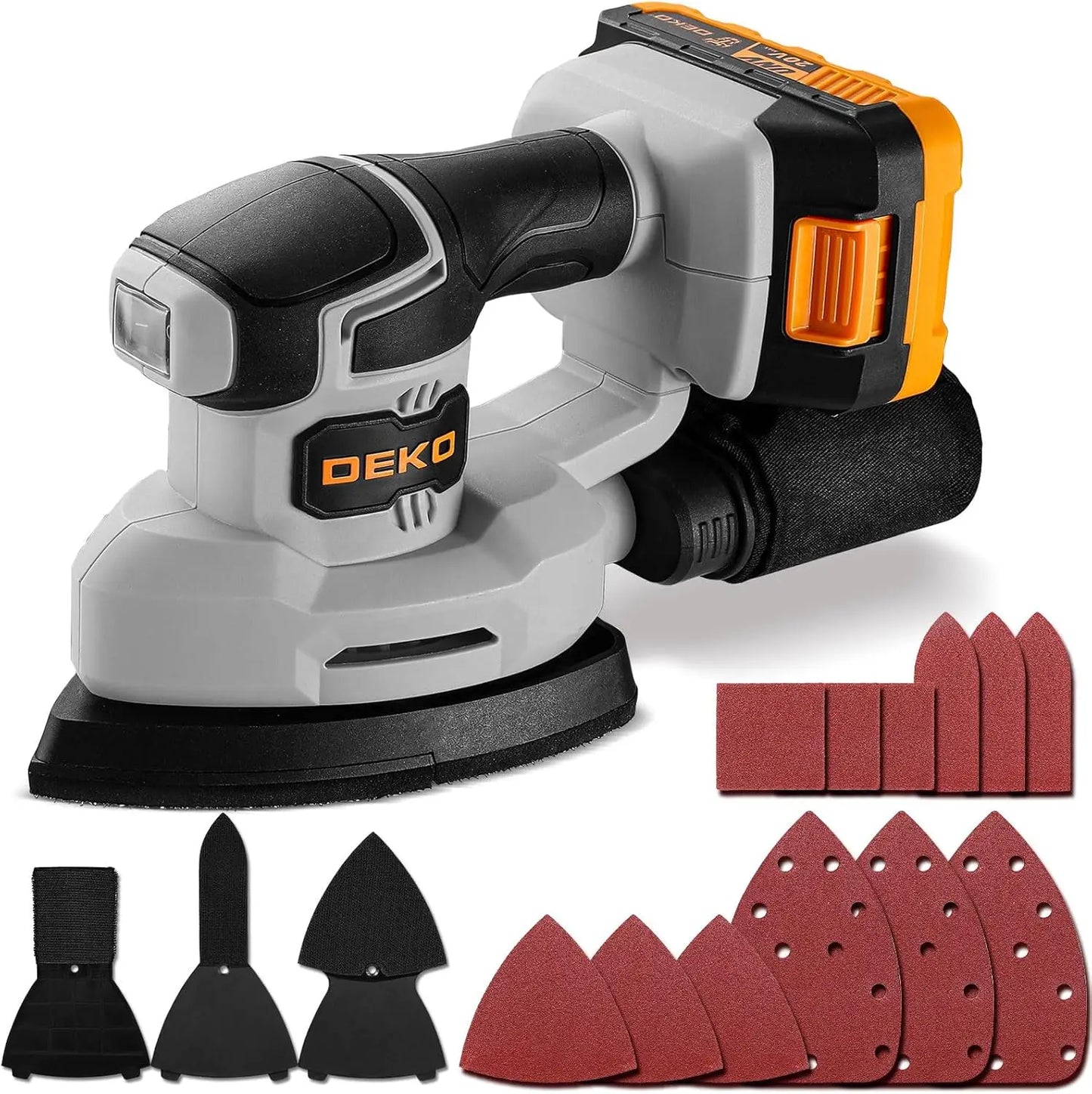 DEKO Multi-Function Mouse Sander Electric Tool with Dust Collector and Attachments for Home DIY