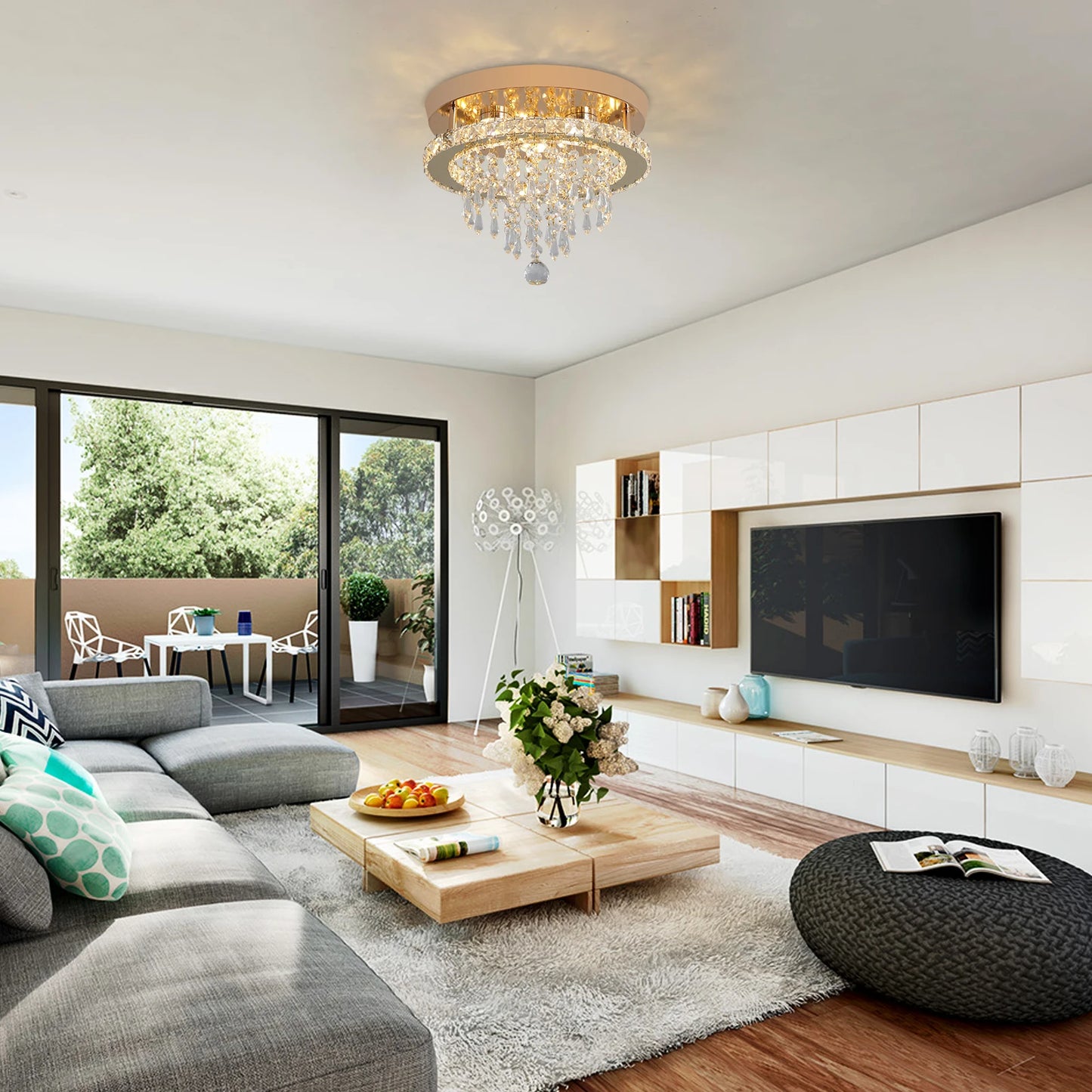 VETRULUS Luxury Crystal Chandelier Modern LED Ceiling Light With Gold Finish And Stainless Steel Frame