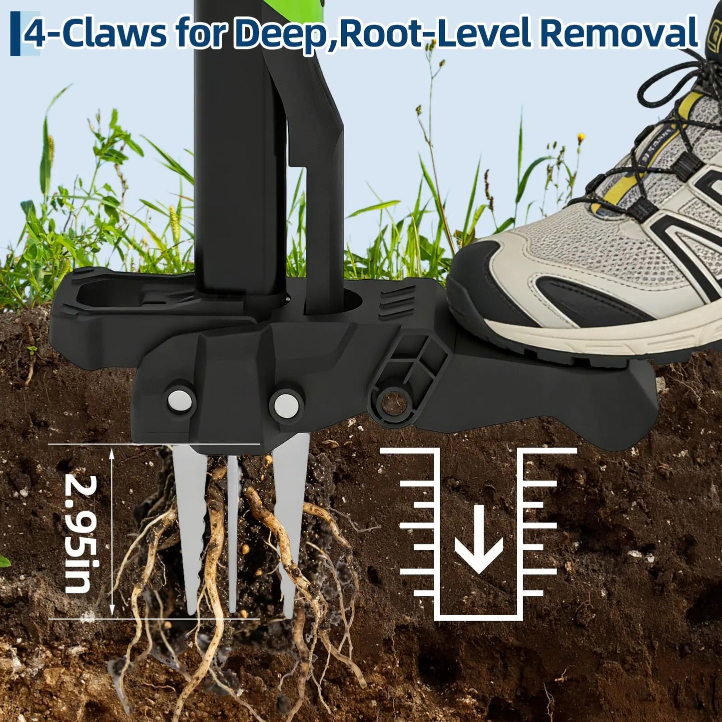 HiMISS Stand Up Weed Puller With 40 Inch Handle And 4 Claw Ejector Root Remover Pro