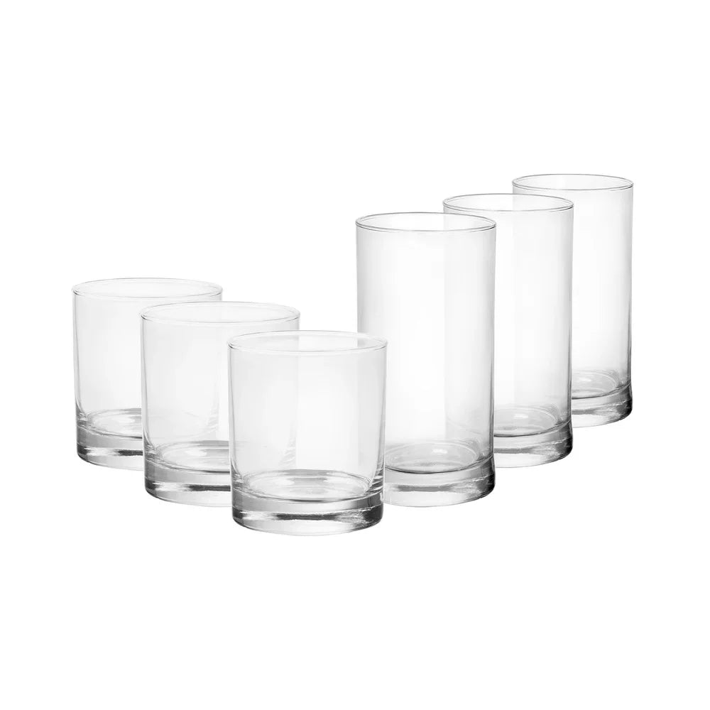 12 Piece Clear Glass Drinkware Set With Six 16 Ounce Cooler Glasses And Six 11 Ounce Rock Glasses For Juices And Water