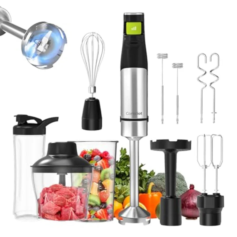 MDNG Immersion Blender 1100W 10 In 1 Handheld Beaker Stainless Steel Shaft Dual Blades