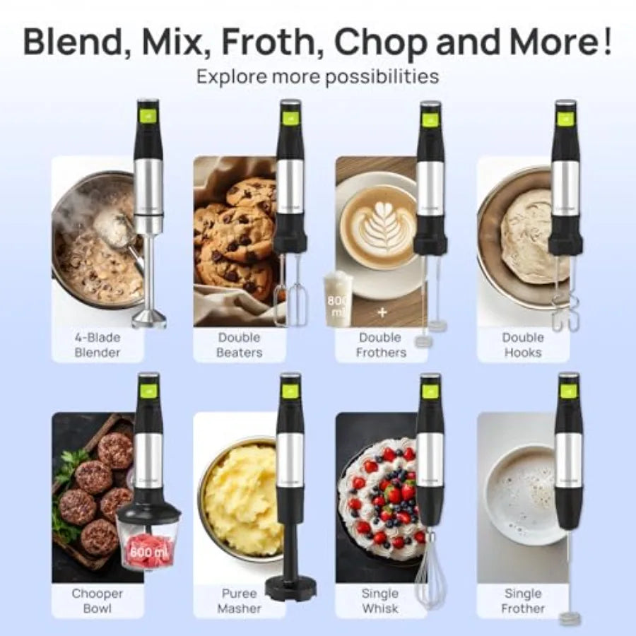 MDNG Immersion Blender 1100W 10 In 1 Handheld Beaker Stainless Steel Shaft Dual Blades