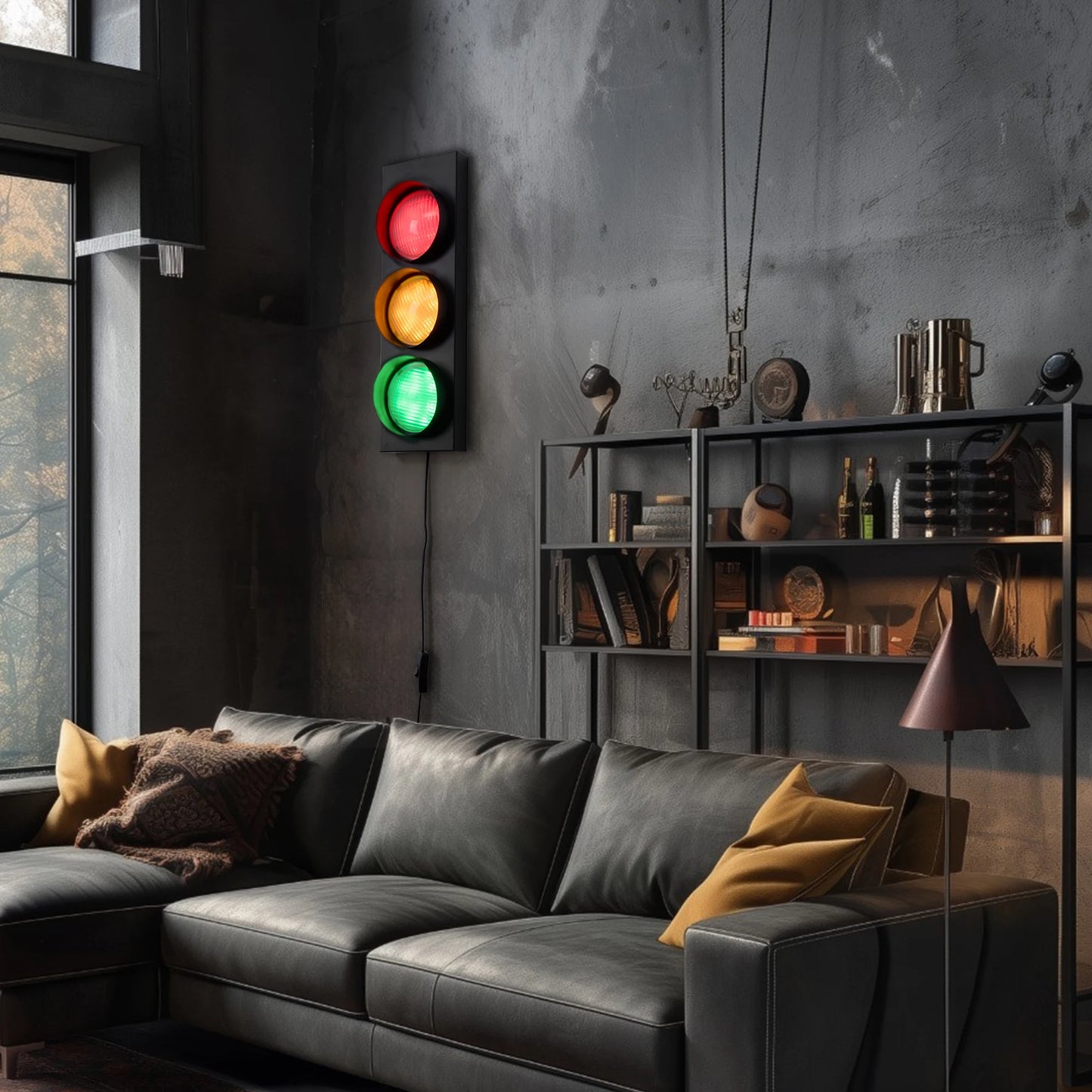 Traffic Light Wall Decor, LED Light Wall Lamp 18.5’’ Retro Entertainment Signal Light for Living Room, Bedroom, Bar, Club