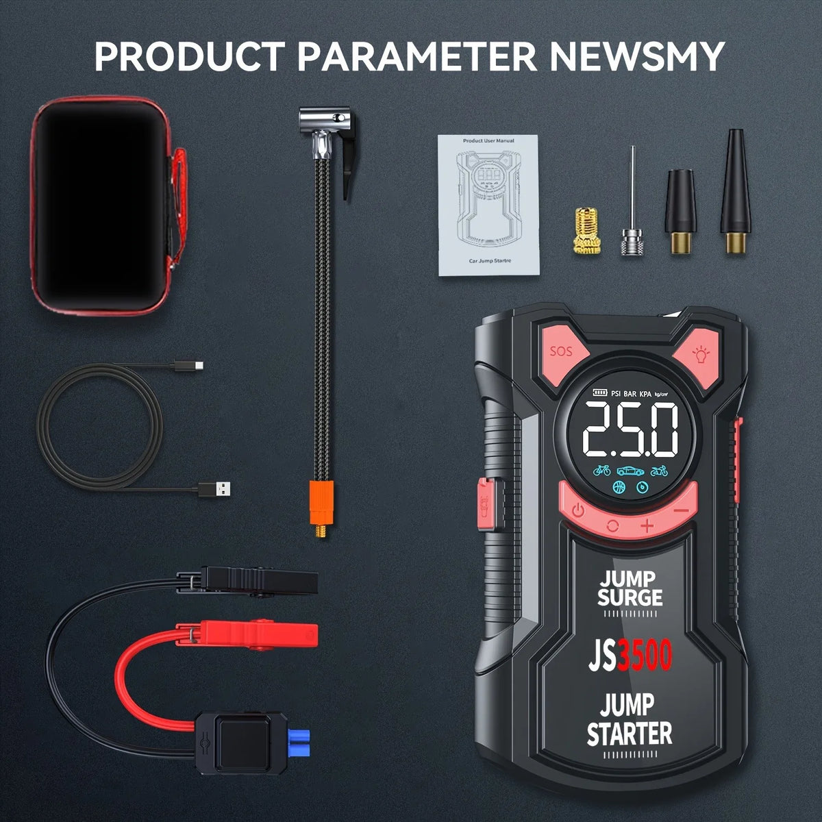 Paivioroku 5-in-1 Jump Starter With Digital Air Pump And 3000A Peak Current