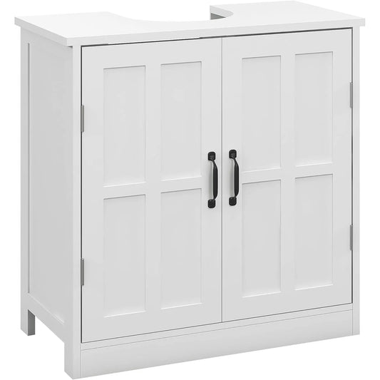 Pedestal Sink Storage Cabinet, Under Sink Cabinet with 2 Doors and Adjustable Shelf, Bathroom Vanity with U-Shape Cut-Out, White