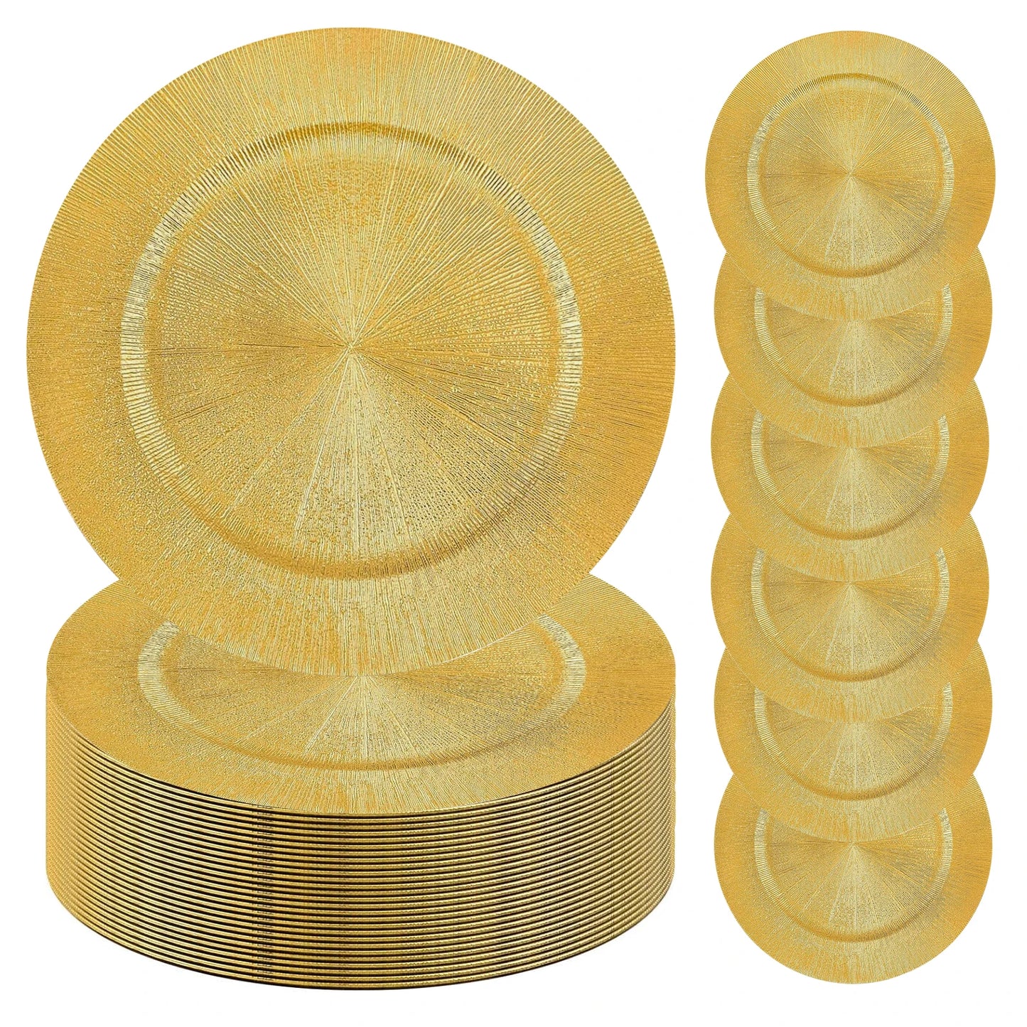 Gold Charger Plates Set Bulk 100 Pack For Weddings And Events Durable PP Plastic Quality
