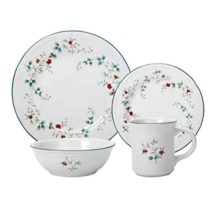 Winterberry 16Piece Dinnerware Set Service for 4 and Winterberry Bless This House Plate