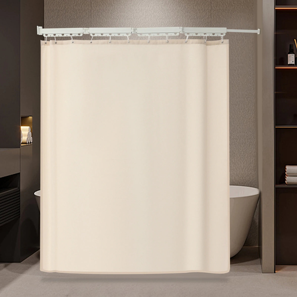 No Drill Folding Shower Curtain Rod, Adjustable Wall Mount Set
