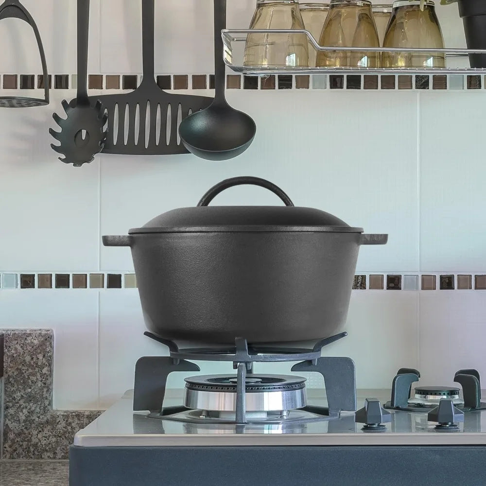 Preseasoned Cast Iron Dutch Oven With Dome Lid And Handles