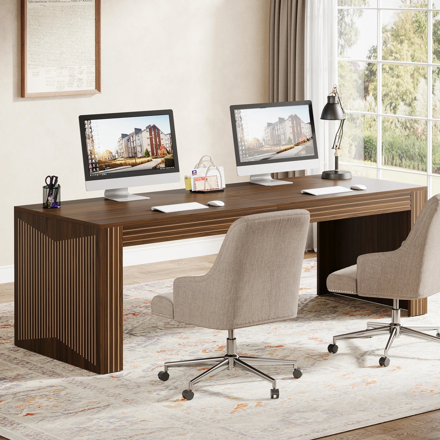 Tribesigns Double Desk For Home Office Wooden Computer Writing Table