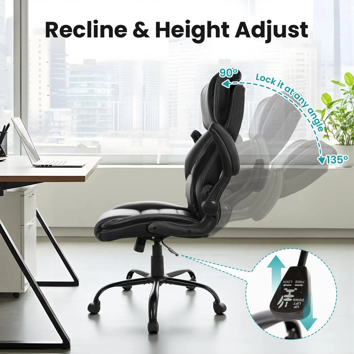 Ergonomic Executive Office Chair High Back Faux Leather Adjustable Headrest Lumbar Support Gas Lift Office Chair for Home Office