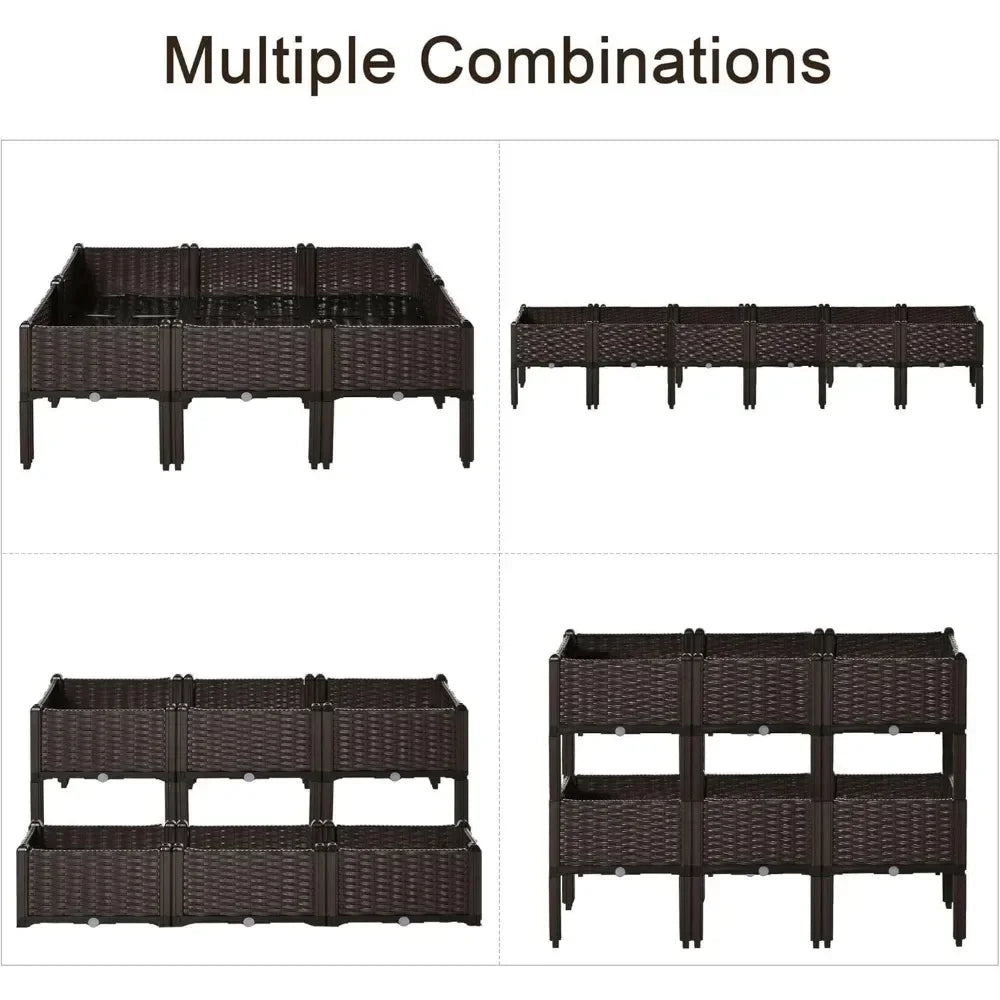 Self Watering Elevated Garden Bed Kit With Six Planter Boxes For Patios And Balconies Modular And Weatherproof